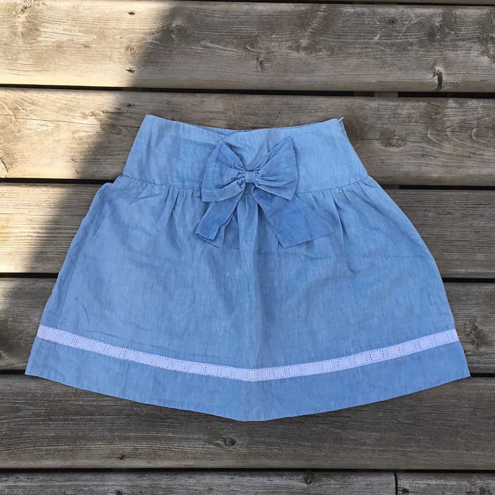 Vintage Feel Blue Skirt with Lace Detail Hem - Picture 1 of 9